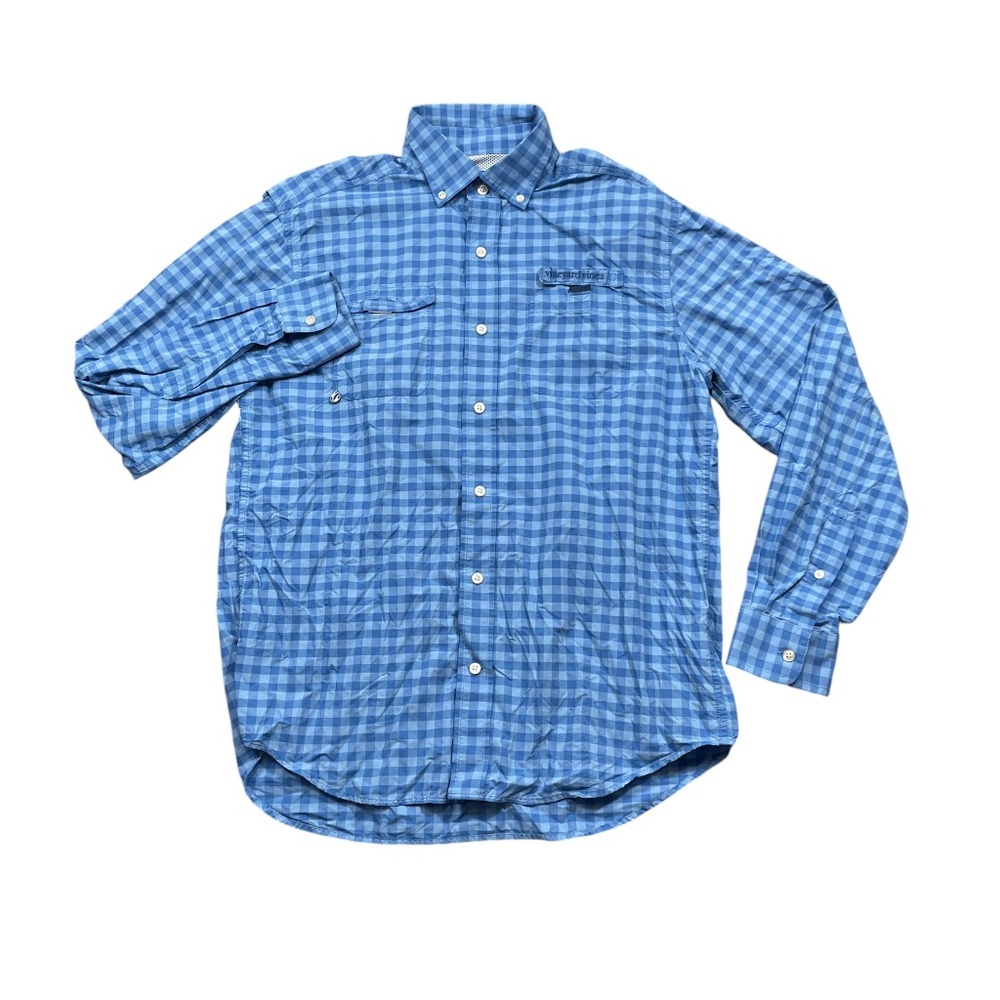 Vineyard Vines Medium Harbor Shirt Button Up Blue Plaid Long Sleeve Vented Back